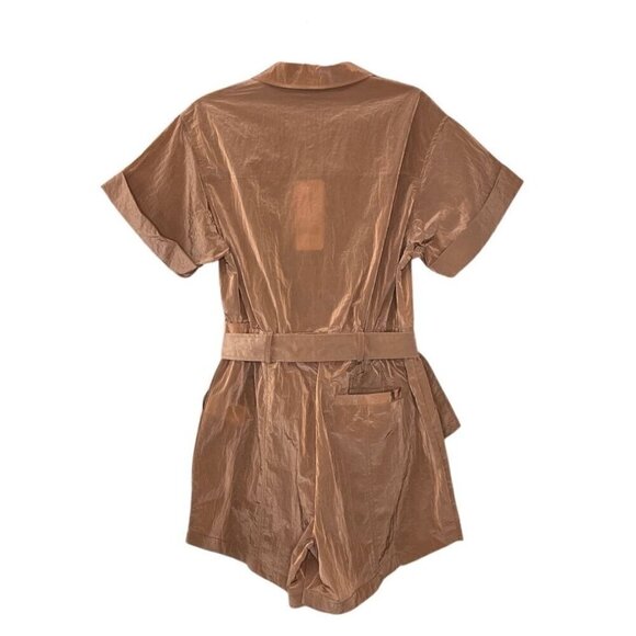 Varley Belted Crinkled Nylon Playsuit Romper Jumpsuit Brown Shimmer NWT $188 - Picture 5 of 12